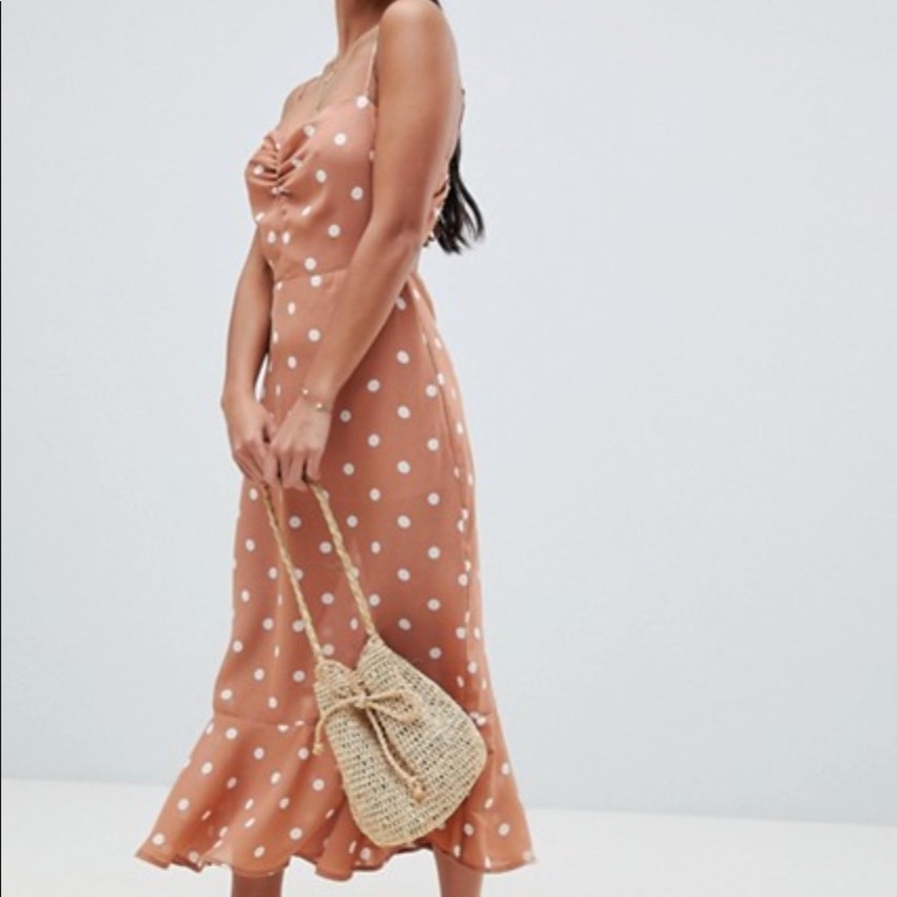 ASOS tan polka dot dress